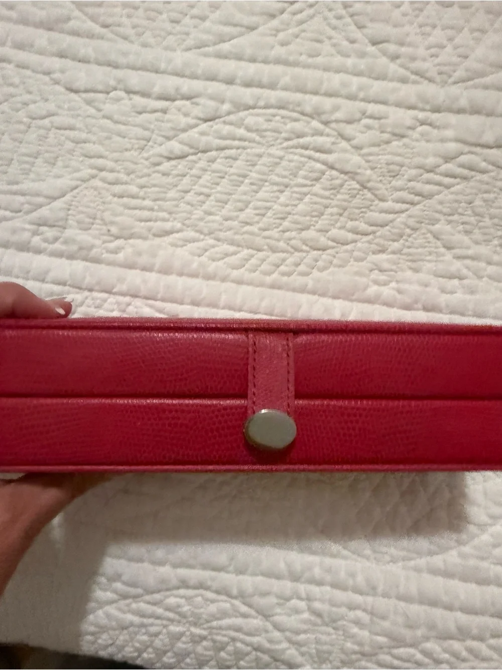 Women's Pink Pottery Barn Leather Jewelry Box with Snap Closure